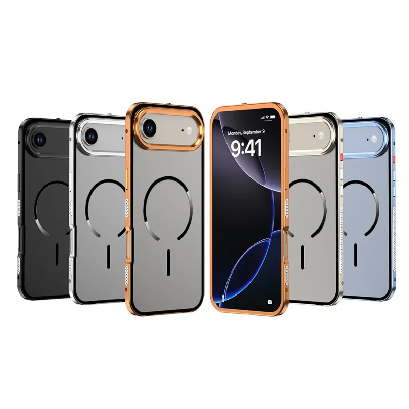 Capa de Ar para iPhone Compatível com MagSafe Alumínio Liga de Alumínio PC Fosco Capa de Telefone Trava de Encaixe Pop-Up - Laranja