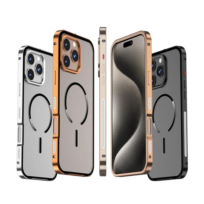 iPhone 16 Pro Hülle kompatibel mit MagSafe Aluminiumlegierung PC Matt Handyhülle Pop-Up Schnappverschluss - Orange