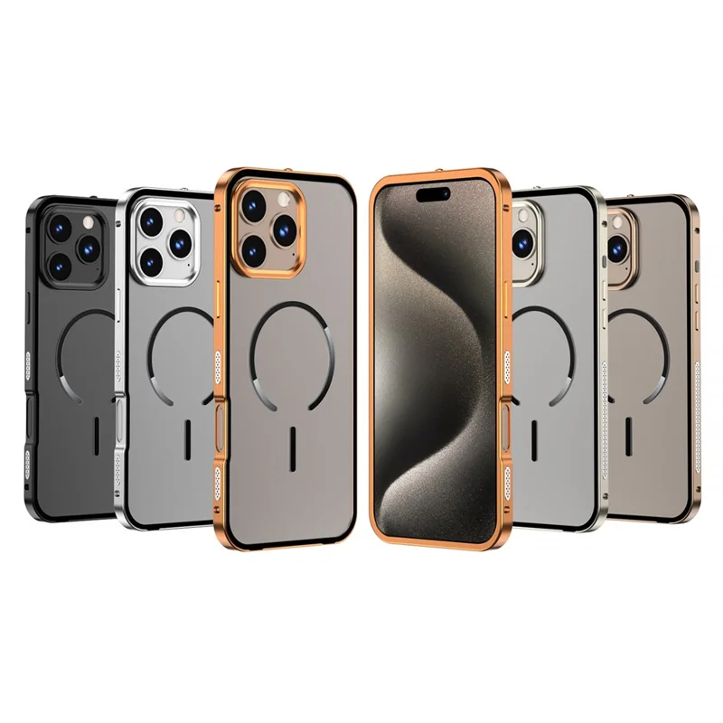 iPhone 16 Pro Hülle kompatibel mit MagSafe Aluminiumlegierung PC Matt Handyhülle Pop-Up Schnappverschluss - Orange