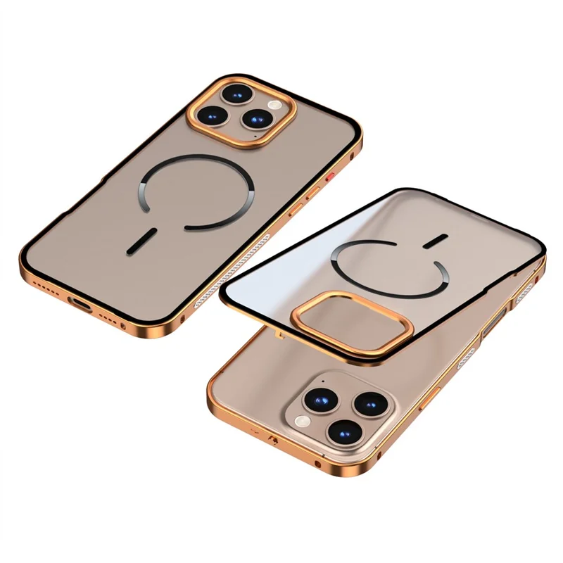 For iPhone 16 Pro Max Case Compatible with MagSafe Aluminium Alloy PC Matte Phone Cover Pop-Up Snap Lock - Orange