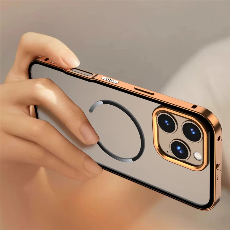 For iPhone 16 Pro Max Case Compatible with MagSafe Aluminium Alloy PC Matte Phone Cover Pop-Up Snap Lock - Orange