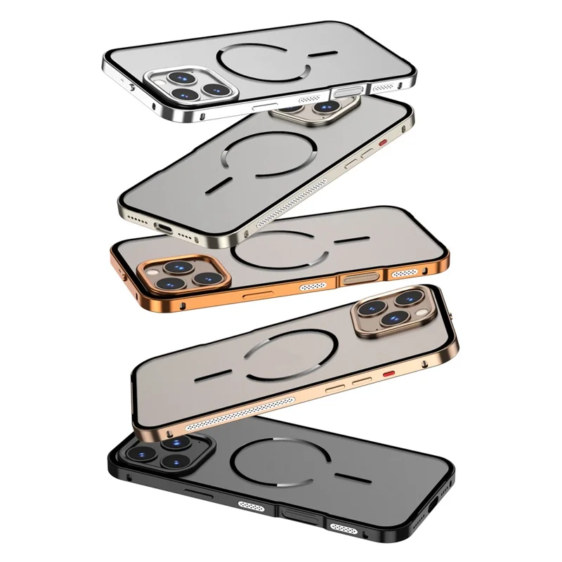 For iPhone 16 Pro Max Case Compatible with MagSafe Aluminium Alloy PC Matte Phone Cover Pop-Up Snap Lock - Orange