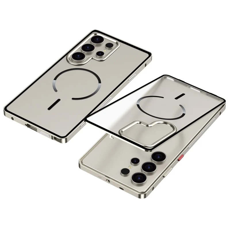 For Samsung Galaxy S24 Ultra Magnetic Case Aluminium Alloy PC Matte Phone Cover Pop-Up Snap Lock - Titanium