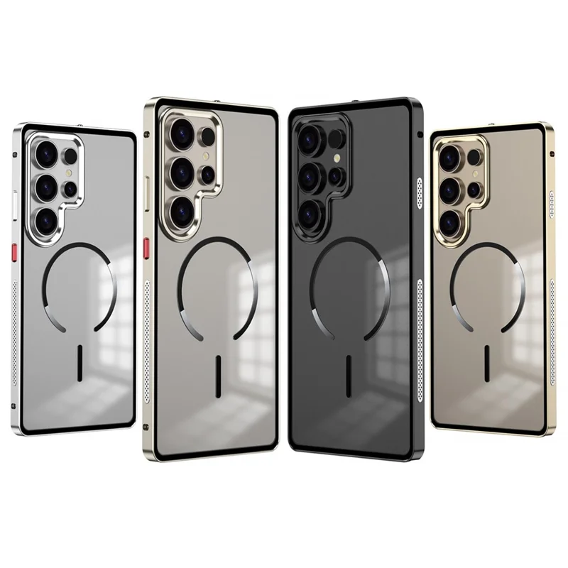 For Samsung Galaxy S24 Ultra Magnetic Case Aluminium Alloy PC Matte Phone Cover Pop-Up Snap Lock - Titanium