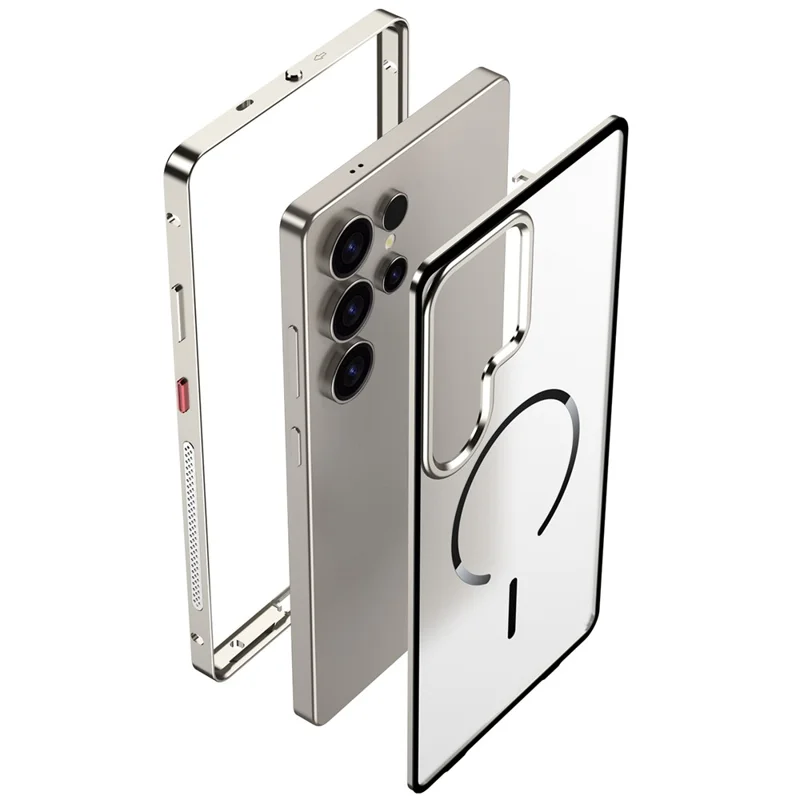 For Samsung Galaxy S24 Ultra Magnetic Case Aluminium Alloy PC Matte Phone Cover Pop-Up Snap Lock - Titanium