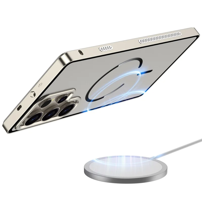 For Samsung Galaxy S24 Ultra Magnetic Case Aluminium Alloy PC Matte Phone Cover Pop-Up Snap Lock - Titanium