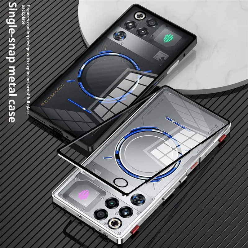 Für ZTE nubia RedMagic 11 Pro 5G / 11 Pro+ 5G Hülle Metallrahmen Glas Rückseite Telefonabdeckung mit Game Schultertaste - Schwarz