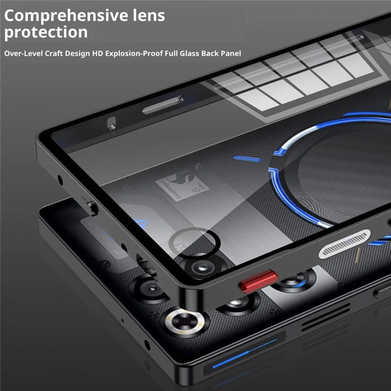 Für ZTE nubia RedMagic 11 Pro 5G / 11 Pro+ 5G Hülle Metallrahmen Glas Rückseite Telefonabdeckung mit Game Schultertaste - Schwarz
