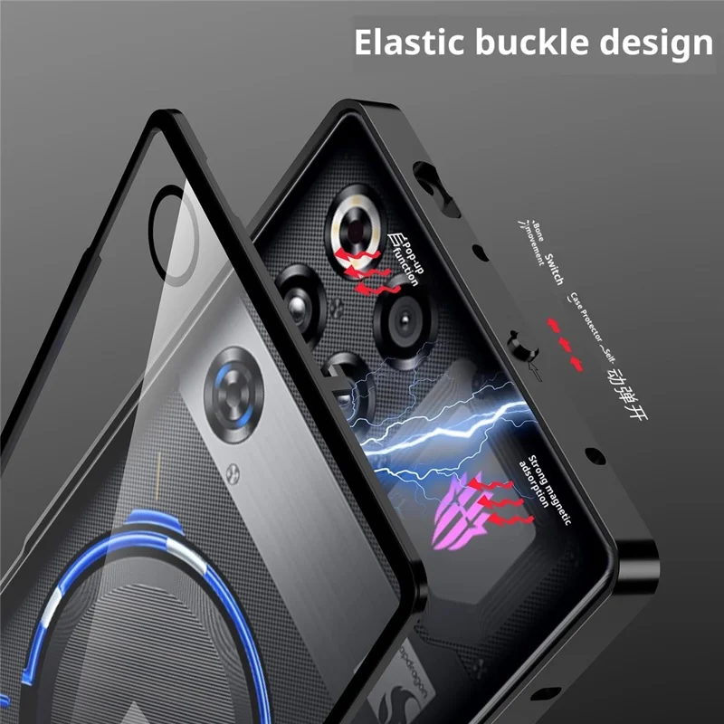 Für ZTE nubia RedMagic 11 Pro 5G / 11 Pro+ 5G Hülle Metallrahmen Glas Rückseite Telefonabdeckung mit Game Schultertaste - Schwarz
