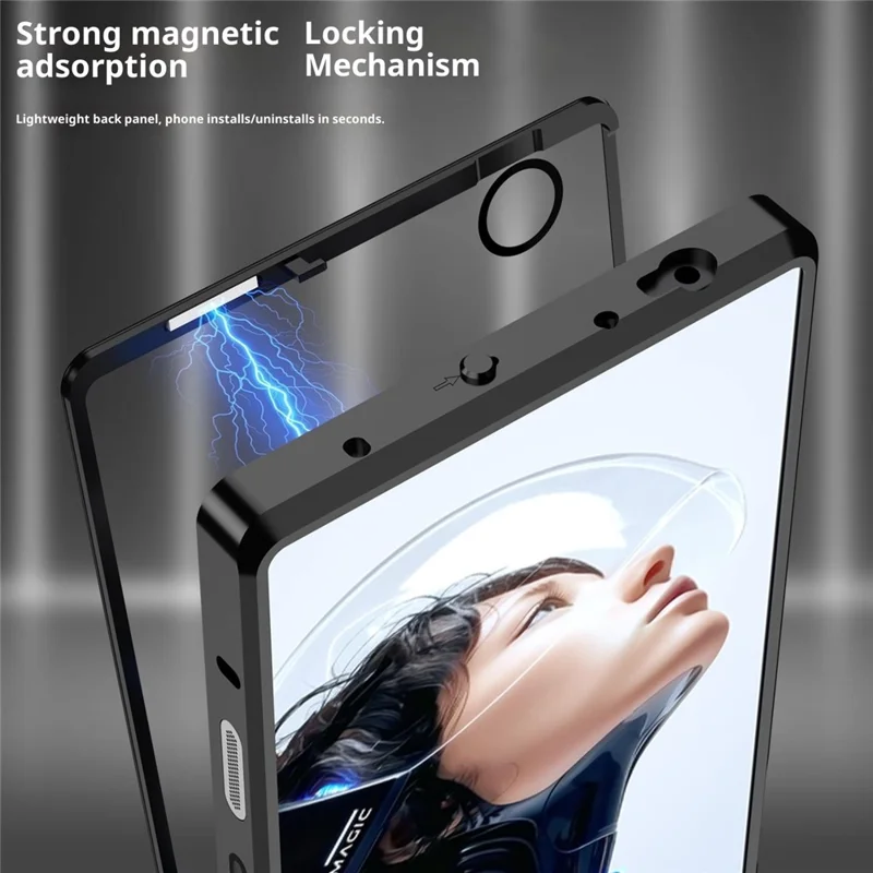 Für ZTE nubia RedMagic 11 Pro 5G / 11 Pro+ 5G Hülle Metallrahmen Glas Rückseite Telefonabdeckung mit Game Schultertaste - Schwarz