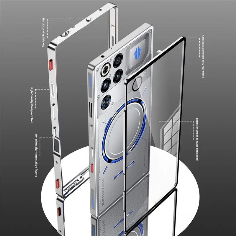 Für ZTE nubia RedMagic 11 Pro 5G / 11 Pro+ 5G Hülle Metallrahmen Glas Rückseite Telefonabdeckung mit Game Schultertaste - Schwarz