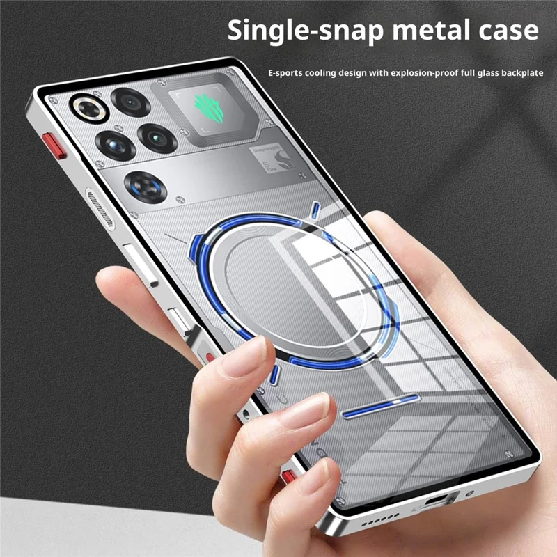 Für ZTE nubia RedMagic 11 Pro 5G / 11 Pro+ 5G Hülle Metallrahmen Glas Rückseite Telefonabdeckung mit Game Schultertaste - Schwarz