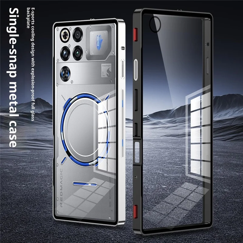 Für ZTE nubia RedMagic 11 Pro 5G / 11 Pro+ 5G Hülle Metallrahmen Glas Rückseite Telefonabdeckung mit Game Schultertaste - Schwarz