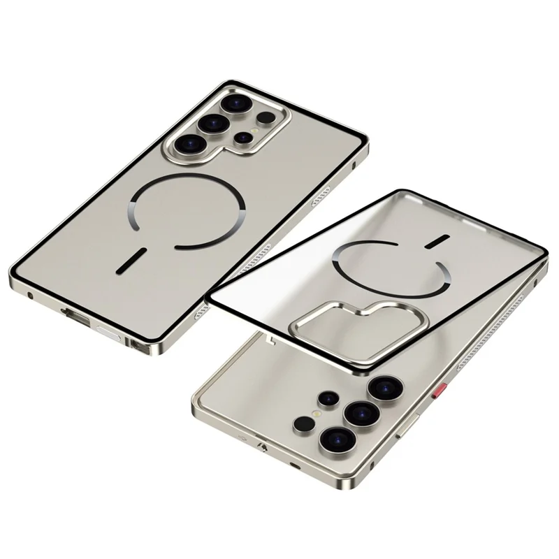For Samsung Galaxy S23 Ultra Magnetic Case Aluminium Alloy PC Matte Phone Cover Pop-Up Snap Lock - Titanium