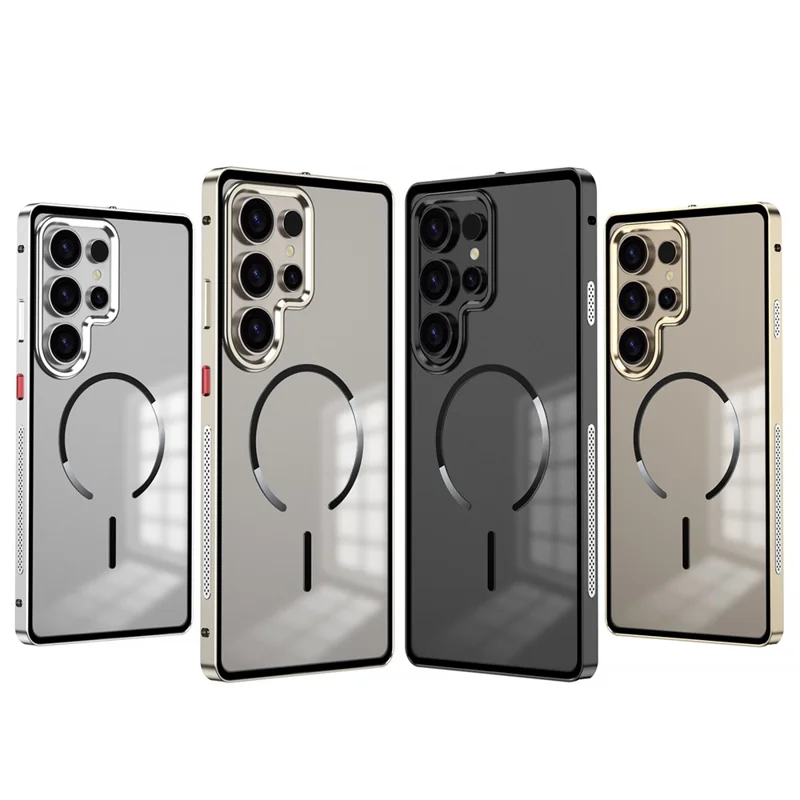 For Samsung Galaxy S23 Ultra Magnetic Case Aluminium Alloy PC Matte Phone Cover Pop-Up Snap Lock - Titanium