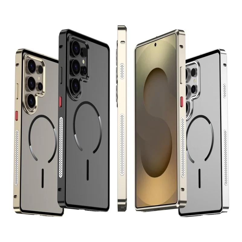 For Samsung Galaxy S23 Ultra Magnetic Case Aluminium Alloy PC Matte Phone Cover Pop-Up Snap Lock - Titanium
