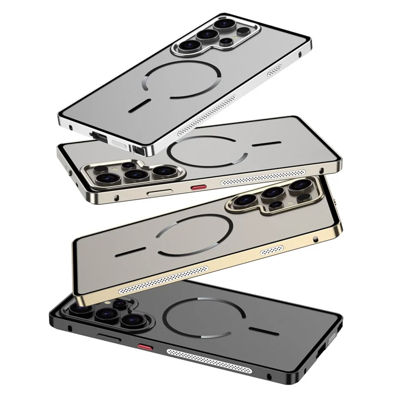 For Samsung Galaxy S23 Ultra Magnetic Case Aluminium Alloy PC Matte Phone Cover Pop-Up Snap Lock - Titanium