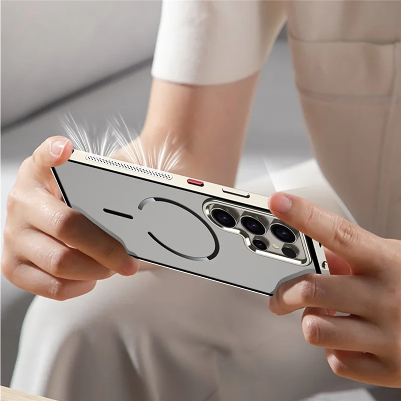 For Samsung Galaxy S23 Ultra Magnetic Case Aluminium Alloy PC Matte Phone Cover Pop-Up Snap Lock - Titanium