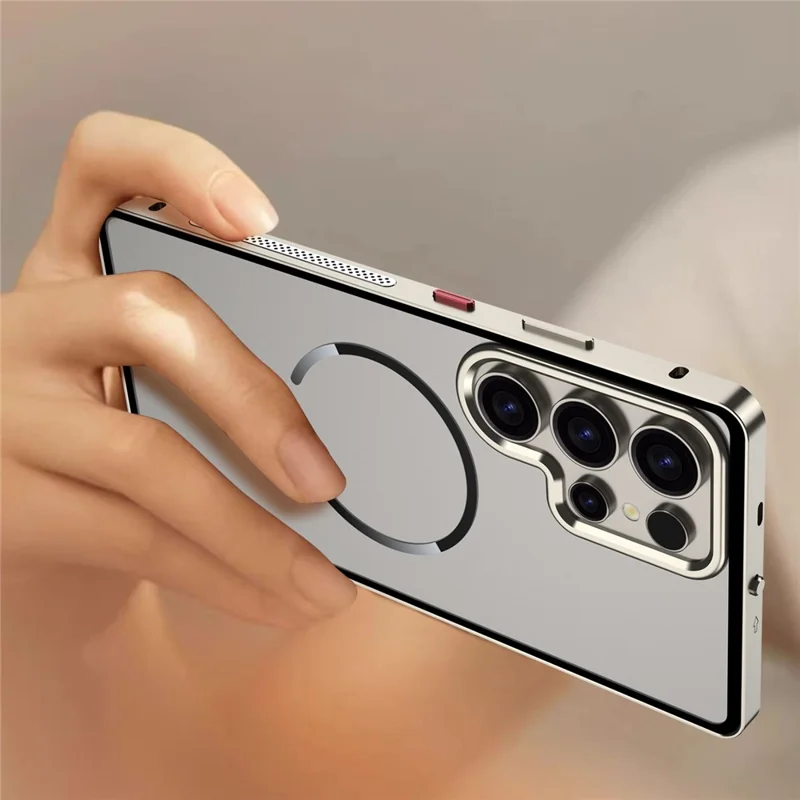 For Samsung Galaxy S23 Ultra Magnetic Case Aluminium Alloy PC Matte Phone Cover Pop-Up Snap Lock - Titanium