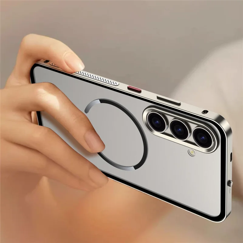 For Samsung Galaxy S25 / S24 Case Magnetic Case Aluminium Alloy PC Matte Phone Cover Pop-Up Snap Lock - Titanium