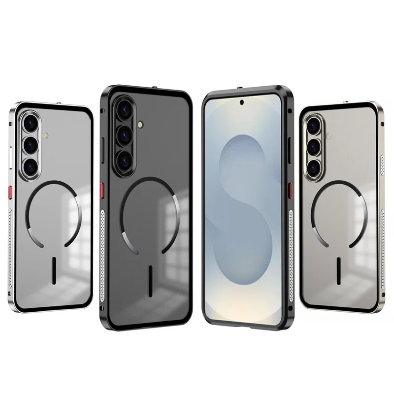 For Samsung Galaxy S25 / S24 Case Magnetic Case Aluminium Alloy PC Matte Phone Cover Pop-Up Snap Lock - Titanium