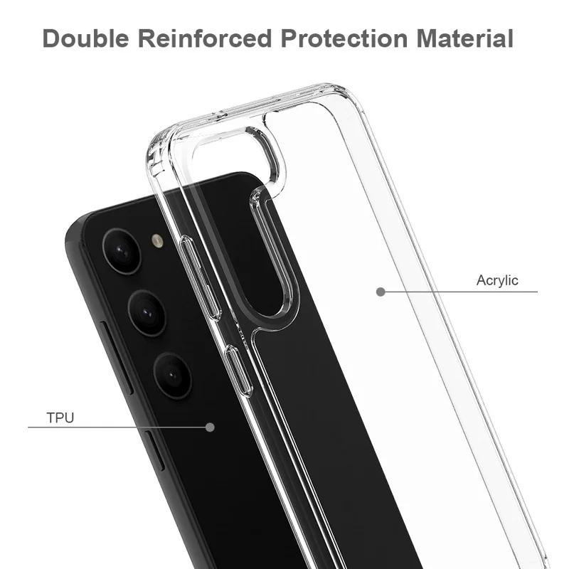 For Samsung Galaxy S23+ Scratch Proof Acrylic + TPU Cellphone Case Anti-yellowing Clear Phone Cover - Black