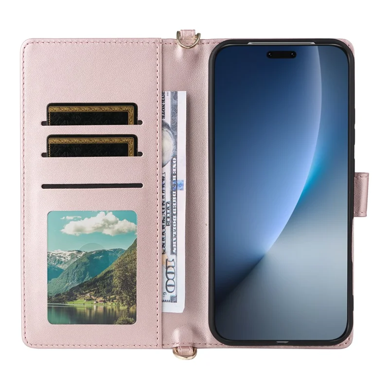 Für Honor Magic8 Pro 5G Leder Hülle Ständer Brieftasche Telefonabdeckung mit Schulter- / Handgelenkband - Rosa