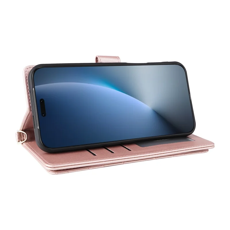 Für Honor Magic8 Pro 5G Leder Hülle Ständer Brieftasche Telefonabdeckung mit Schulter- / Handgelenkband - Rosa