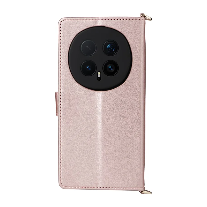 Für Honor Magic8 Pro 5G Leder Hülle Ständer Brieftasche Telefonabdeckung mit Schulter- / Handgelenkband - Rosa