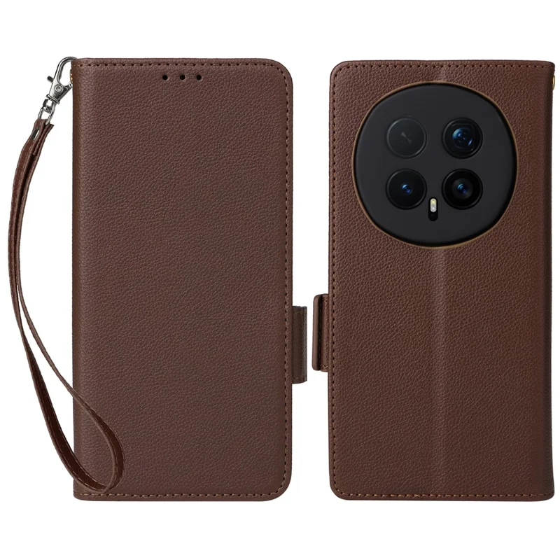 Fodral för Honor Magic8 Pro 5G Litchi-struktur Lederplånbok med handledsband – Brun