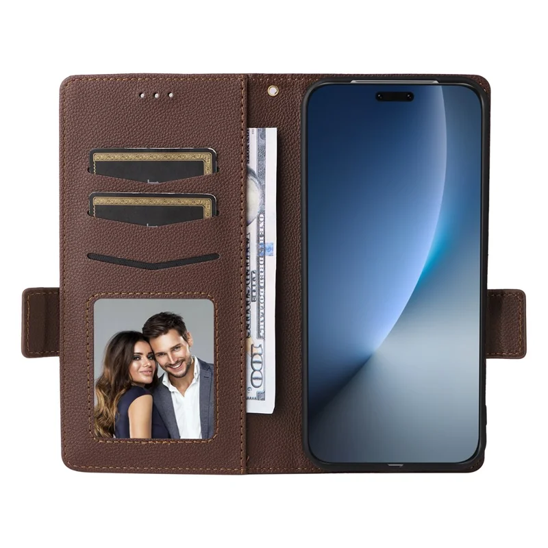 Fodral för Honor Magic8 Pro 5G Litchi-struktur Lederplånbok med handledsband – Brun