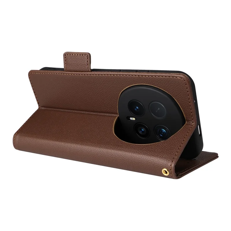 Fodral för Honor Magic8 Pro 5G Litchi-struktur Lederplånbok med handledsband – Brun