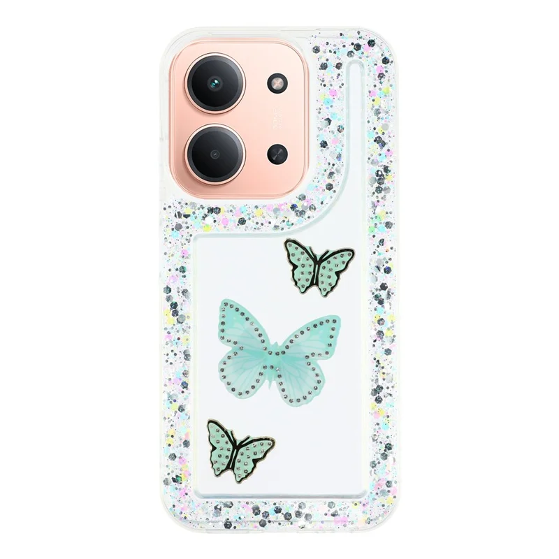 For Xiaomi Redmi 15C 4G (Global) (171mm)  /  Poco C85 4G (171mm) Case DIY Butterfly Glitter Epoxy Soft TPU Phone Back Cover - Green