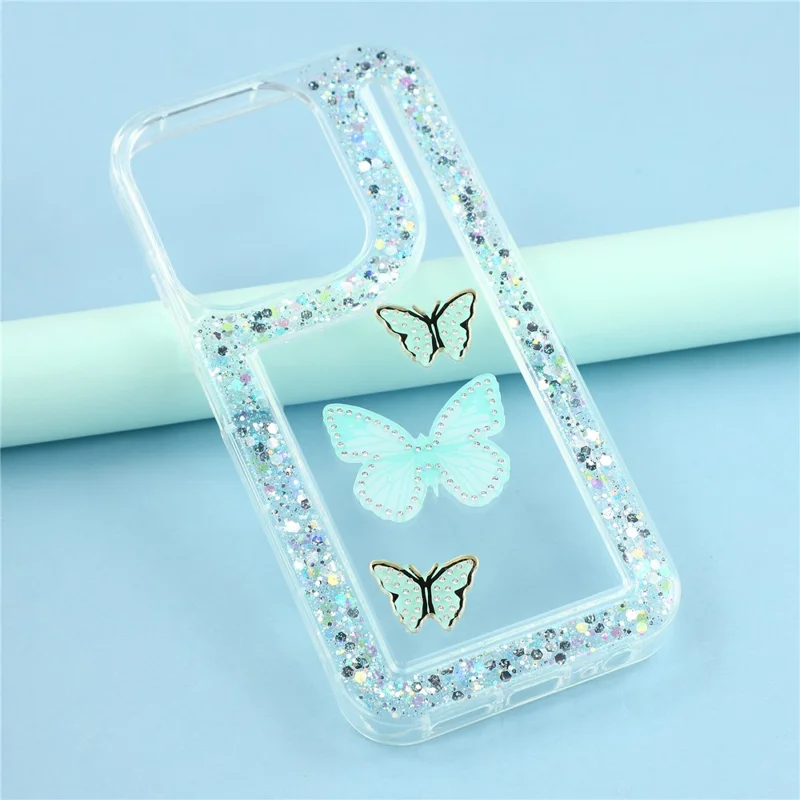 For Xiaomi Redmi 15C 4G (Global) (171mm)  /  Poco C85 4G (171mm) Case DIY Butterfly Glitter Epoxy Soft TPU Phone Back Cover - Green