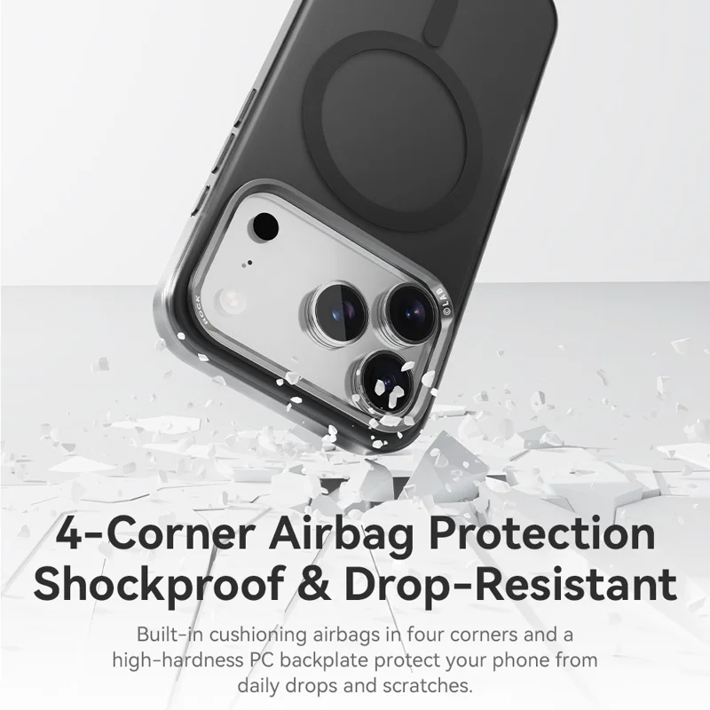 ROCK For iPhone 17 Pro Max Case Compatible with MagSafe Metal Lens Frame TPU + PC Matte Phone Cover - Black