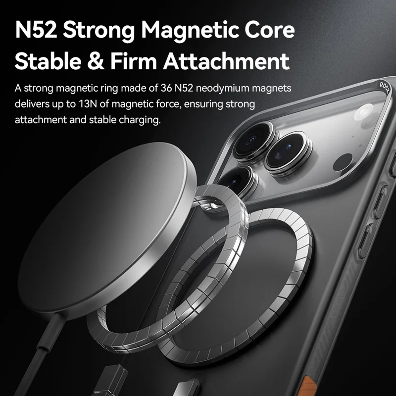 ROCK For iPhone 17 Pro Max Case Compatible with MagSafe Metal Lens Frame TPU + PC Matte Phone Cover - Black