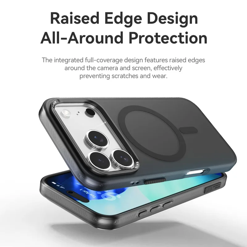 ROCK For iPhone 17 Pro Case Compatible with MagSafe Metal Lens Frame TPU + PC Matte Phone Cover - Black