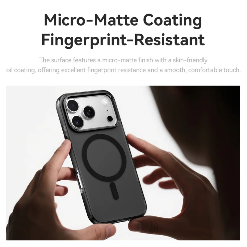 ROCK For iPhone 17 Pro Case Compatible with MagSafe Metal Lens Frame TPU + PC Matte Phone Cover - Black