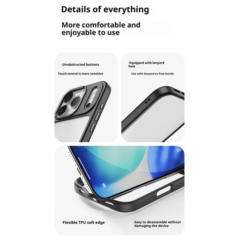 ROCK Para iPhone 17 Pro Capa de Telefone Transparente PC + TPU Capa Traseira à Prova de Choque - Preto