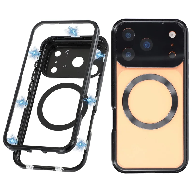 Coque iPhone 17 Pro Max Double Face Verre Trempé Housse de Téléphone Compatible avec MagSafe Protecteur Intégral - Noir