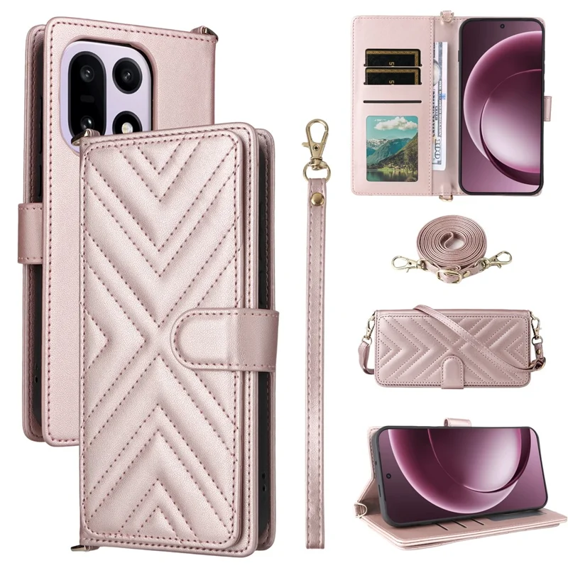 OnePlus 15 5G Lederhülle mit Ständer und Geldbörse - Pink