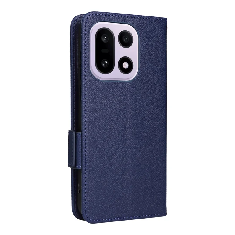 For OnePlus 15 5G Case Litchi Texture Wallet Leather Phone Cover with Wrist Strap - Dark Blue