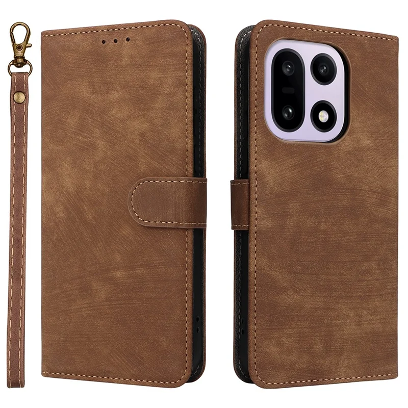 OnePlus 15 5G Hülle Brieftasche RFID-Blockierung PU-Leder Handyhülle mit Ständer und Riemen - Braun