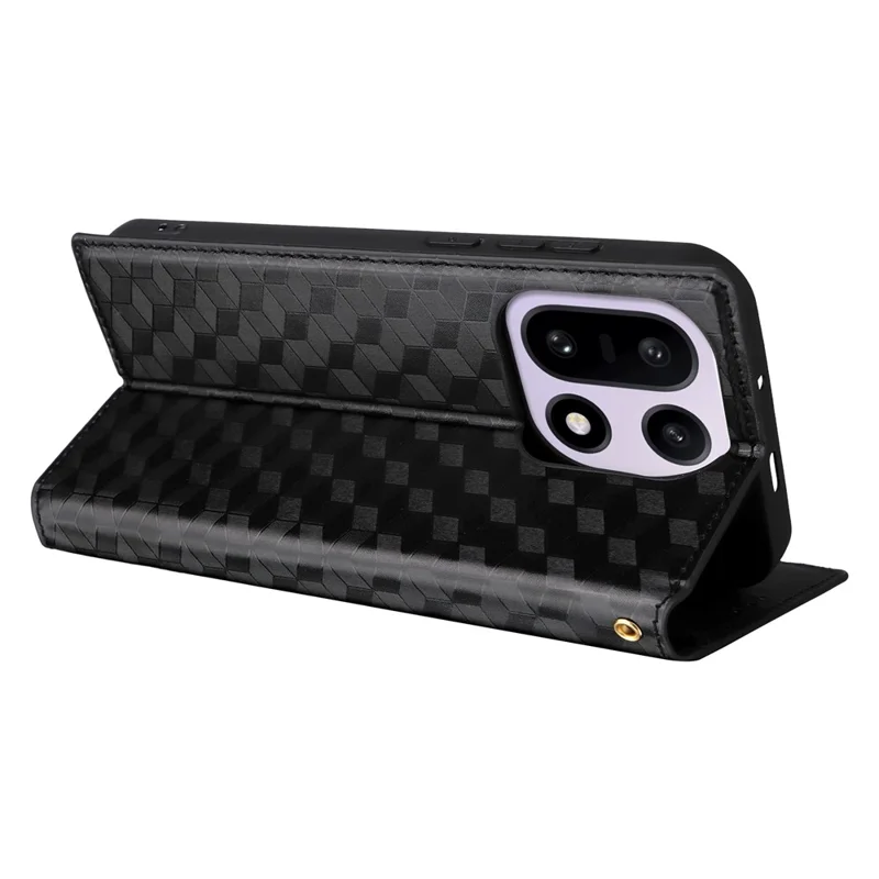 Étui portefeuille 5G pour OnePlus 15 - Noir, en cuir PU avec motif en losange imprimé