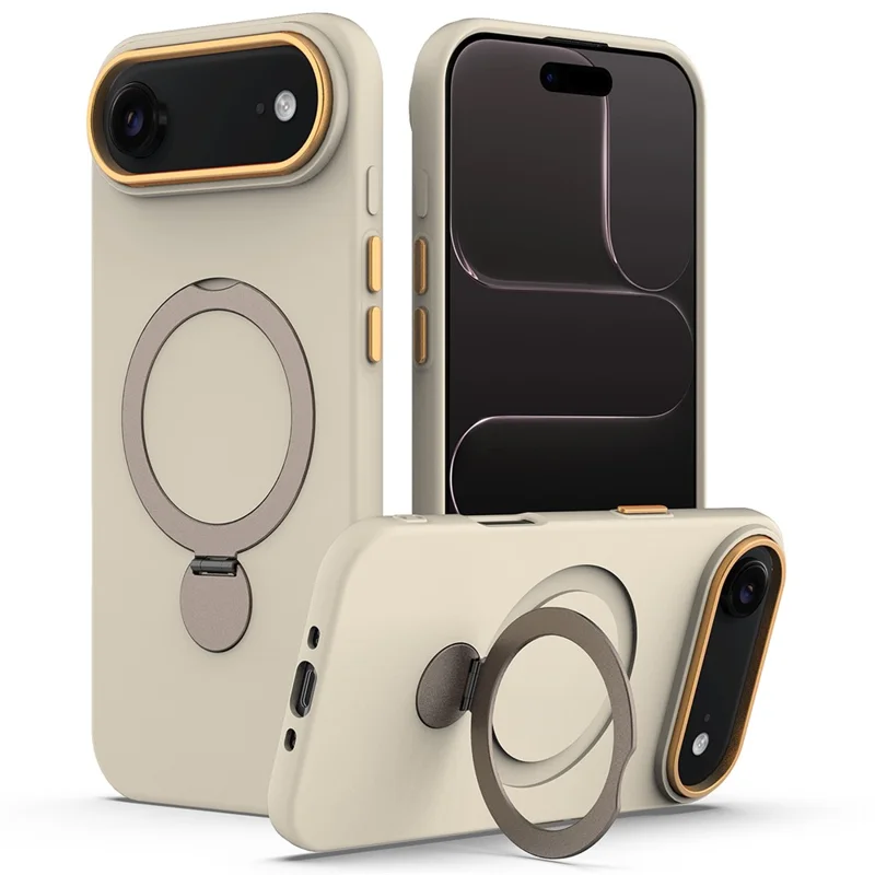 For iPhone Air Case Compatible with MagSafe Rotating Ring Kickstand TPU + PC Phone Back Cover - Apricot