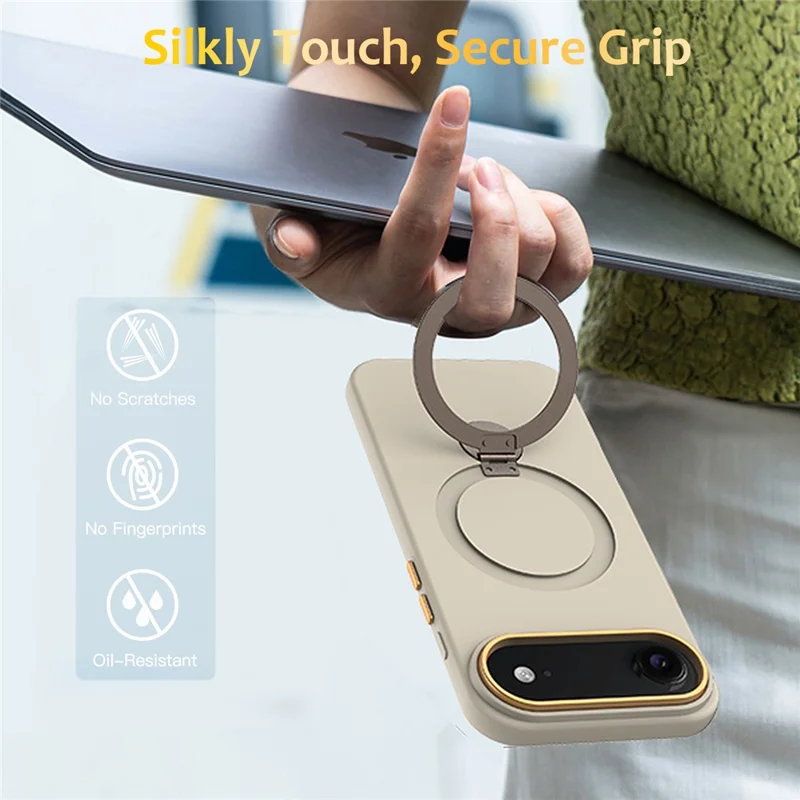 For iPhone Air Case Compatible with MagSafe Rotating Ring Kickstand TPU + PC Phone Back Cover - Apricot