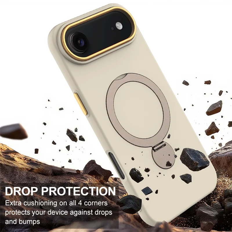 For iPhone Air Case Compatible with MagSafe Rotating Ring Kickstand TPU + PC Phone Back Cover - Apricot