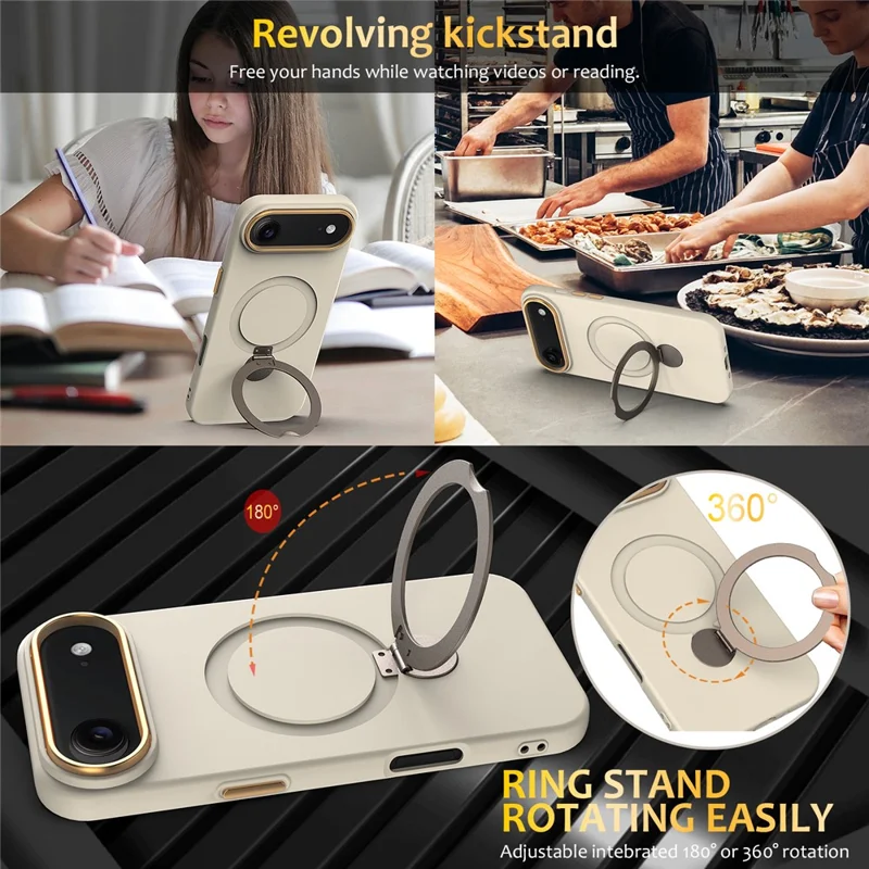 For iPhone Air Case Compatible with MagSafe Rotating Ring Kickstand TPU + PC Phone Back Cover - Apricot