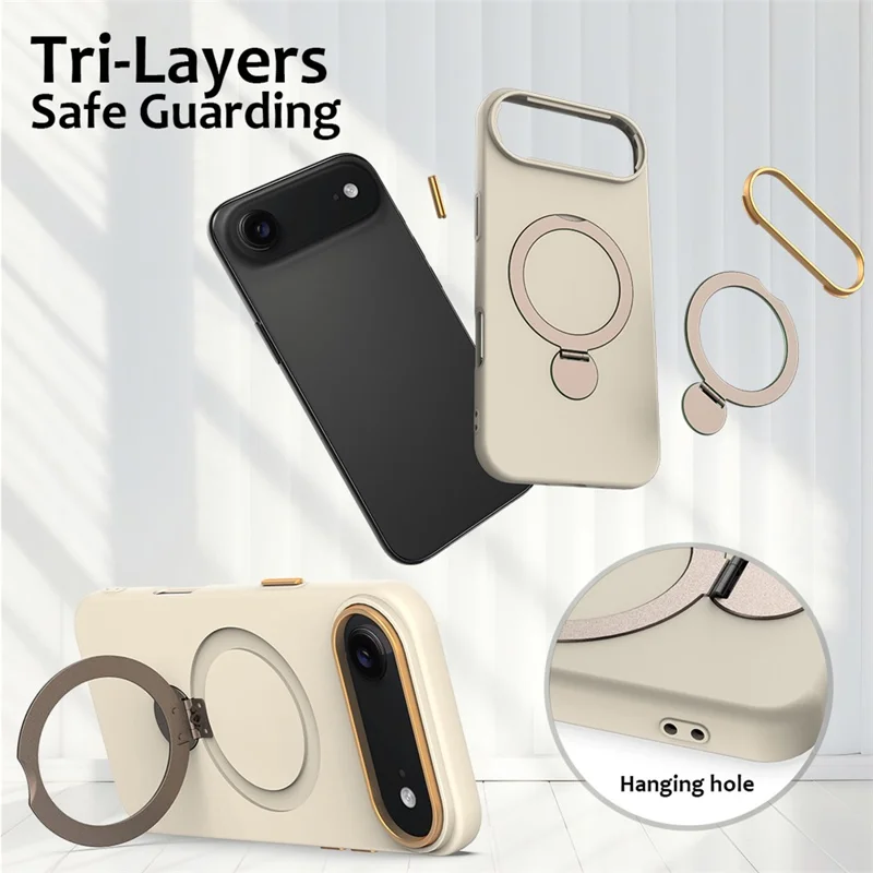 For iPhone Air Case Compatible with MagSafe Rotating Ring Kickstand TPU + PC Phone Back Cover - Apricot