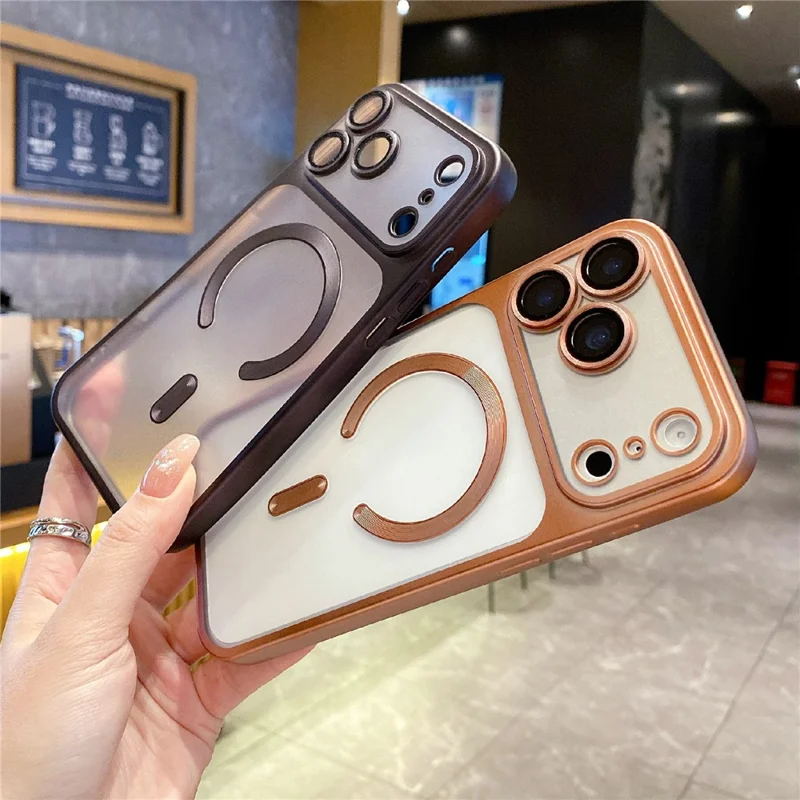 Capa para iPhone 17 Pro Max com Estojo Magnético Compatível com MagSafe, Capa de Telefone de PC TPU Fosca - Laranja Fosco